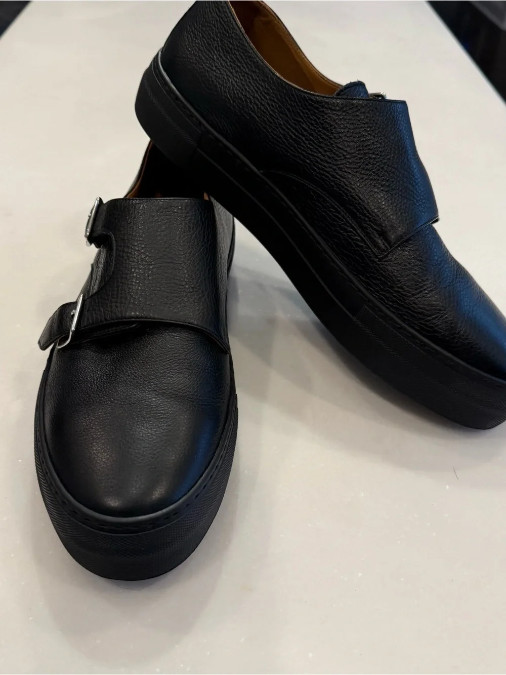 United Arrows Men’s Double Monk Shoes Sneakers Black Leather Sz US 10.5  EU44NEW